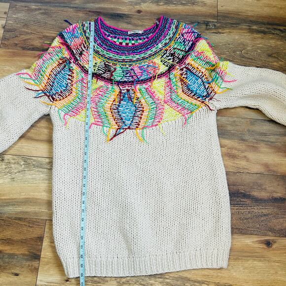 Mes Demoiselles Oversized Sweater Dress Alpaca Wool Jumper Colorful Fringe Art - Picture 8 of 11